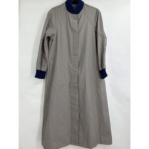 Vintage Totes Raincoat Gray Vinyl Maxi Long Rain Duster Navy Knit Trim Small‎